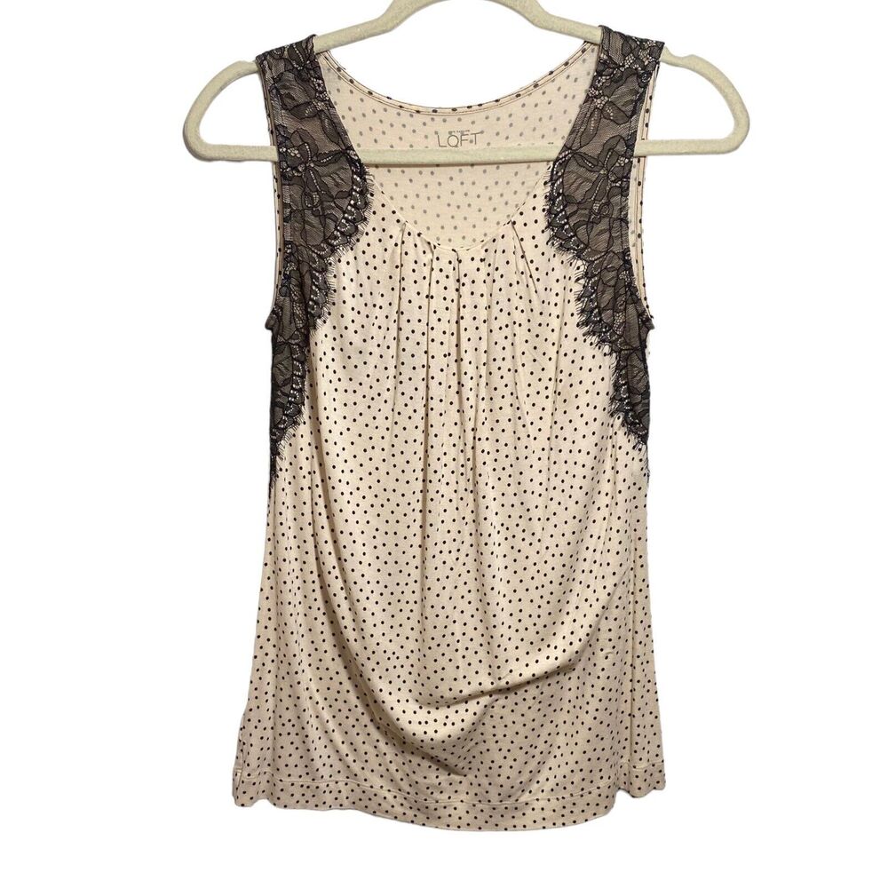 Ann Taylor Loft Women's Sz XS Sleeveless Top Blouse Tank Polka Dot Lace Trim
